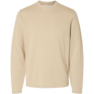 Selected Homme - SLHRAVI LS KNIT STRUCTURE CREW NECK - Trui - Beige - Regular Fit