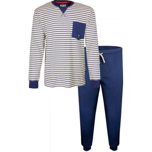 M.E.Q. - Heren Pyjama - 100% katoen - Blauw - Maat XL