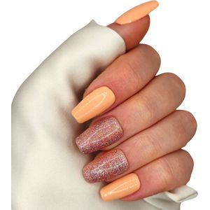 SD Press on Nails - B-247 - Plaknagels - Nagelset 20 Nagels - Nude Glitter - Gellak - Nagellak - Medium Coffin Nageltips - Nepnagels met Lijm - Kunstnagels - Nail Art - Handmade - Valse nagels - Nagelvijl - Accessoires - Nude Nagels