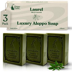Green Fadel - Luxury Aleppo Zeep - Set van 3 Stuks - Natuurlijke Ingrediënten