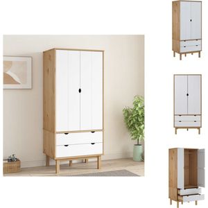vidaXL Kledingkast - Kledingkasten - Garderobekast - Slaapkamerkast - Kledingkast OTTA 76,5x53x172 cm massief grenenhout bruin en wit