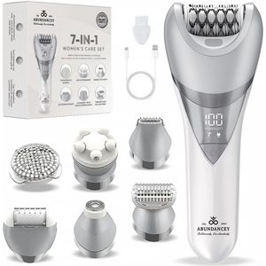 Epileerapparaat & Scheerapparaat – 7-in-1 Ladyshave, Epilator & Bikinitrimmer voor Dames – USB-C Oplaadbaar, Waterdicht – Wit/Zilver – ABUNDANCEY