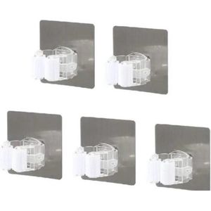 5 Stuks, Mop Clip, Zelfklevende Multi-Purpose Haken, Wandgemonteerde Mop Organizer, Mop En Broom Opslagrek, Broom Clip, Mop Houder, Krachtige Keuken Badkamer Gereedschap Opslag Haken, Schoonmaakbenodigdheden, Schoonmaakgereedschap, Terug Naar Schoo