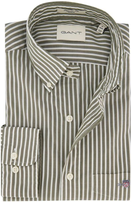 GANT - Reg Classic Poplin Stripe Shirt - Khaki - Heren