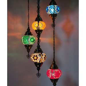 Turkse Lamp - Hanglamp - Mozaïek Lamp - Marokkaanse Lamp - Oosters Lamp - ZENIQUE - Authentiek - Handgemaakt - Kroonluchter - All colour - 5 bollen