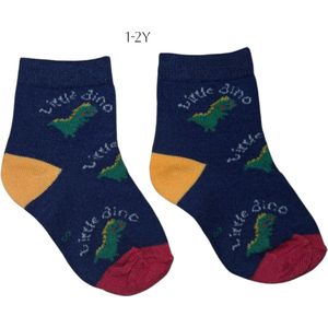 Cadeautip babysokken Little Dino blauw geel rood groen 1-2 jaar