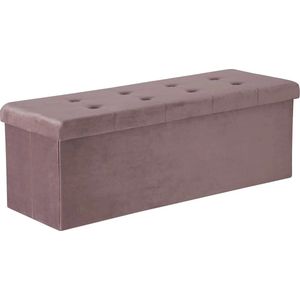 Roxana® Poef Met Opslagruimte - Roze - Velvet - Woonkamer Meubel - Opvouwbare Kruk - Poef Slaapkamer - 110x38x37,5 cm