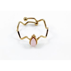 Dottilove - Zig Zag Ring met Roze Natuursteen Dames - RVS Geelgoudkleurig Verguld - One Size