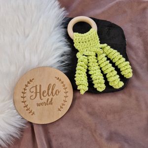 Happy Bebie | Octopus | Baby | Bijtring | Kraamkado | Katoen | Houten | Handmade