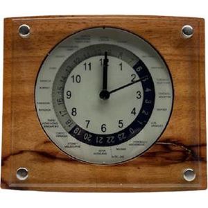 Embassy Bruin Houten WereldKlok - World Time Clock - All Timezones (Batterijen niet inbegrepen)