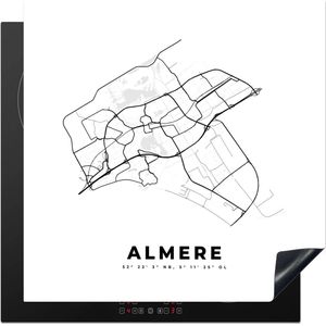 KitchenYeah® Inductie beschermer 78x78 cm - Kaart – Plattegrond – Stadskaart – Almere – Nederland – Zwart Wit - Kookplaataccessoires - Afdekplaat voor kookplaat - Inductiebeschermer - Inductiemat - Inductieplaat mat