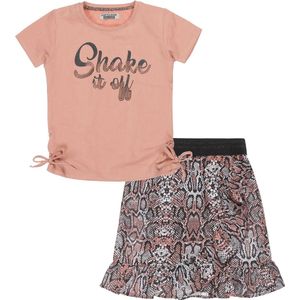 DJ Dutchjeans - Kledingset(2delig) - Rok slangenprint oudroze - Shirt Print oudroze - Maat 122