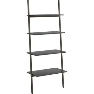 vidaXL Ladderrek - 4 schappen - Zwart - Hout en staal Opbergruimte - Ladderrek - Boekenplank - Kast - Zwarte Kast