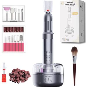 Elektrische Nagelvijl - Draadloze Nagelfrees met Oplaadstation - Manicure en Pedicure set - 12 Bitjes en 35 Schuurrollen - Nail Drill - Antraciet