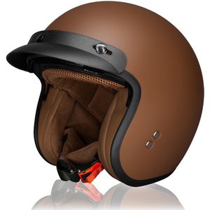 HSWHEEL Jethelm met UV-beschermend Vizier | Wasbaar & Verstelbaar | Scooterhelm & Motorhelm & Brommerhelm | Voor Heren & Dames | ECE 22.06 Goedgekeurd | Vintage Stijl | Mat bruin – XL