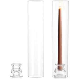 Selbro ® Set van 2 Glazen Kaarsenhouders met Winddicht Cilinderdeksel - 30 cm Hoge Orkaan Kandelaar voor Binnen en Buiten