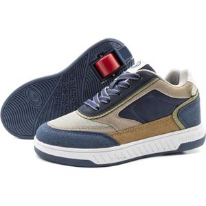 Breezy Rollers - Kinder Sneakers - Blauw/Beige - Schoenen met Wieltjes