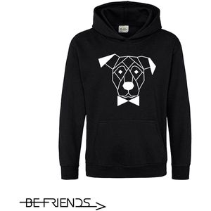 Be Friends Hoodie - Hond & Strik - Kinderen - Zwart - Maat 1-2 jaar