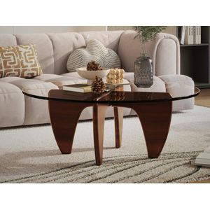 Salontafel - Walnoot Hout - Glas - Tafel - Design tafel - Coffee table - Koffietafel