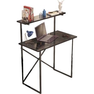 Brück - Stevig Bureau met 2 Niveaus - Gepoedercoat Metalen Frame - Marmerlook - Zwart