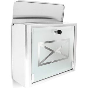 brievenbus rvs & glas, wandbrievenbus, afsluitbaar, met enveloppe, HBD: ca. 30,5 x 35,5 x 14 cm, zilver/grijs