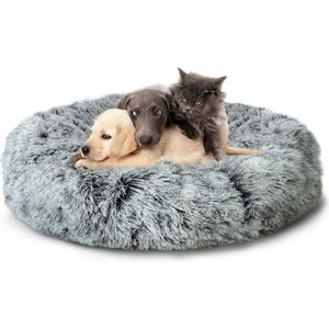 CALIYO Hondenmand Donut - Kattenmand 100 cm- Fluffy Hondenkussen - Geschikt voor honden/katten tot 80 cm - Gradiënt grijs
