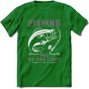 Fishing Has No Age Limit - Vissen T-Shirt | Grijs | Grappig Verjaardag Vis Hobby Cadeau Shirt | Dames - Heren - Unisex | Tshirt Hengelsport Kleding Kado - Donker Groen - 3XL