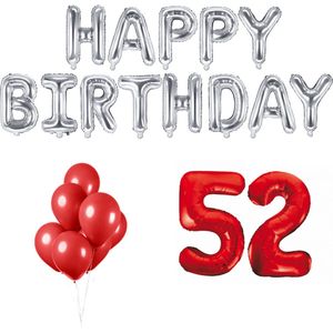 52 jaar Verjaardag Versiering Ballon Pakket Rood & Zilver