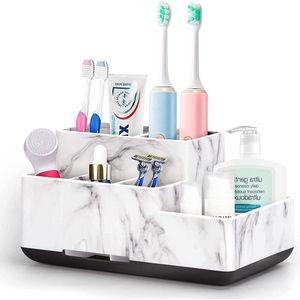Afneembare tandenborstel en tandpasta houder voor badkamer aanrecht - Grote organizer met anti-slip voor douche, keuken - Multifunctionele tandenborstelhouders marmer - Kinderen en familie
