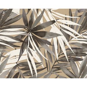 AQUAREL PALMBLADEREN BEHANG - Beige Bruin Wit - AS Creation DESIGNDSCHUNGEL 2 by Laura Noltemeyer