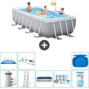 Intex Rechthoekig Prism Frame Zwembad - 400 x 200 x 122 cm - Grijs - Inclusief Pomp - Ladder Afdekzeil - Onderhoudspakket - Filter - Grondzeil - Stofzuiger - Voetenbad