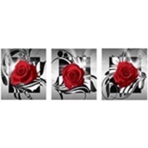 Diamond painting afmeting 34 x 95 cm - 3 luik diamond painting - rozen rood en zwart