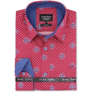 Heren Overhemd - Slim Fit - Circle Dot Motief - Rood - Maat S