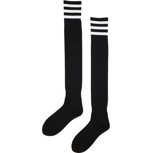 KIMU Sokken Zwart Witte Strepen - Maat 36-41 - Dames Heren Unisex - Zwarte Lange Kniekousen Voetbalsokken Sportsokken Kniesokken Skisokken Sinterklaas Kado