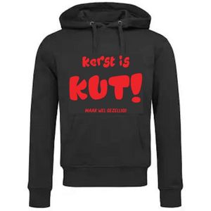 Hoodie met Capuchon en Kangoeroezak Unisex Volwassenen Lol - feestje - grappig - grappige tekst - Tekst - Vrijgezel - Vrijgezellenfeest - Kerst Kerstmis ""Kerst is KUT maar wel gezellig"" | Zwart/rood | Maat XL