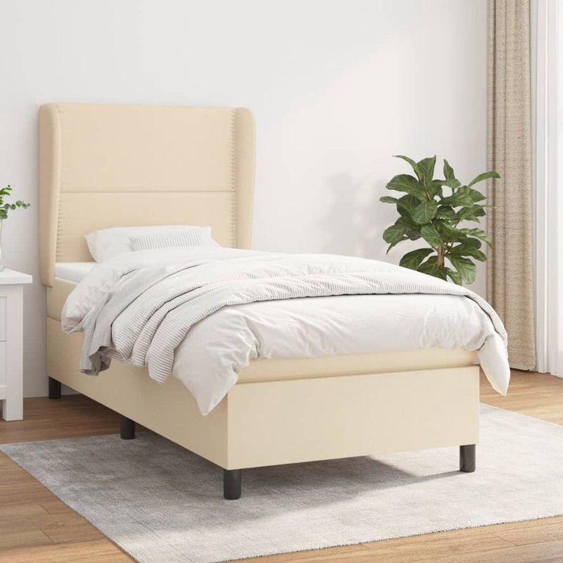 vidaXL - Boxspring - met - matras - stof - crèmekleurig - 90x190 - cm