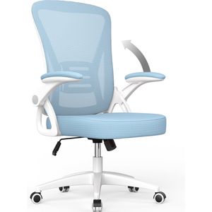 Bureaustoel - BIGZZIA Ergonomische Stoel - Fauteuil met 90° opklapbare armleuning - Lendensteun - In hoogte verstelbaar Blauw