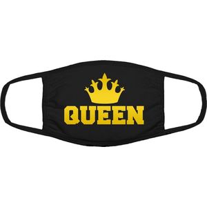 Queen grappig mondkapje | koningin|  kroon | gezichtsmasker | bescherming | bedrukt | logo | Zwart / Goud mondmasker van katoen, uitwasbaar & herbruikbaar. Geschikt voor OV