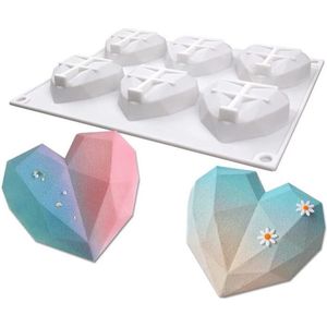 mousse taartvormen 3D bakvormen DIY zeepkaarsenvorm, 6 gaten diamantvorm hart