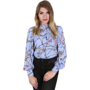 Blauw dameshemd met trendy kettingpatroon JOHN ZACK