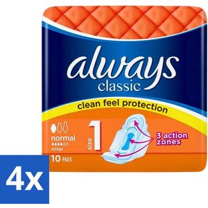 Always Classic - Maandverband - Normaal met Vleugels - 10 Maandverbandjes - Voordeelverpakking - 4 stuks