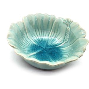 Kommetjes - Schaaltjes voor snacks - Kommetjes bloemmotief - Bloemig Turquoise - Handgemaakt en geschilderd -15 cm (2 stuks)