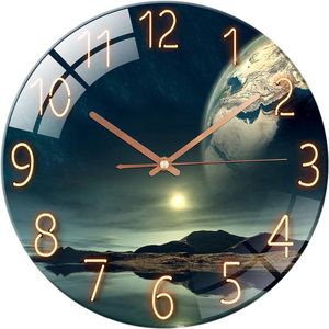 Glazen wandklok - 30 cm stille, niet-tikkende ronde wandklok - geschikt voor woonkamer, slaapkamer, gang, kantoor (groen)