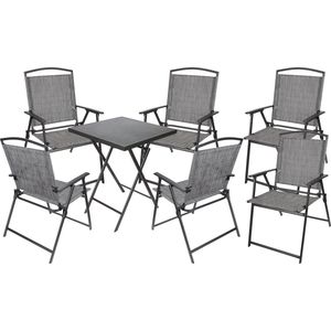 BRUBAKER Bergamo Tuinzitgroep, 1 klaptafel, vierkant, met 6 stoelen met hoge rugleuning, weerbestendig en ruimtebesparend, tuinstoelen, campingstoelen met tafel voor balkon en terras, grijs