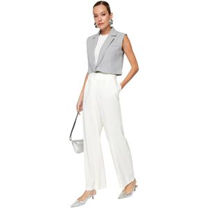Trendyol Ecru Geweven Broek Met Hoge Taille, Wijde Pijpen En Wijde Pijpen Twoaw24Pl00332