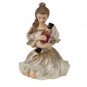 Clayre & Eef Beeld Ballerina 13 cm Wit Goudkleurig Polyresin Kerstdecoratie