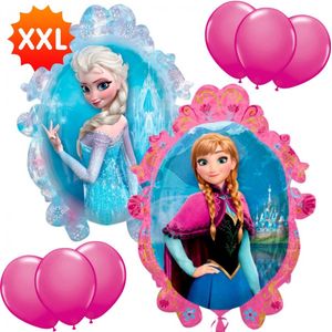 Disney Frozen Ballon XXL 70 cm + 6 Kleur Ballonnen 32 cm - Verjaardag Versiering - Folieballon Ongevuld - Ballonnenboog Decoratie Feest - Party Slinger Jongen Meisje