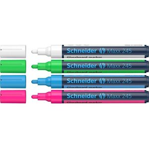 Schneider glasbordmarker - Maxx 245 - 4 stuks assorti - glasboard marker - glasbord marker - glasbord stiften - S-124594