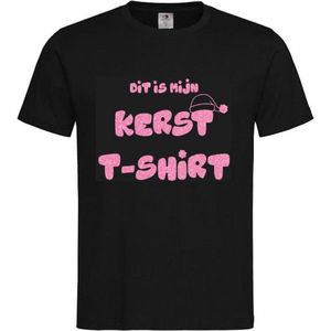 T-shirt Unisex Volwassenen Kerst Kerstmis Man Vrouw Grappig Tekst Dit is mijn kerst t-shirt Op Voorkant | korte mouw | Zwart/Roze GLITTER | maat XXL