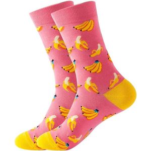Tutti Footi - Grappige Sokken met Bananen - Roze/Geel - Dames/Heren sokken maat 37-42